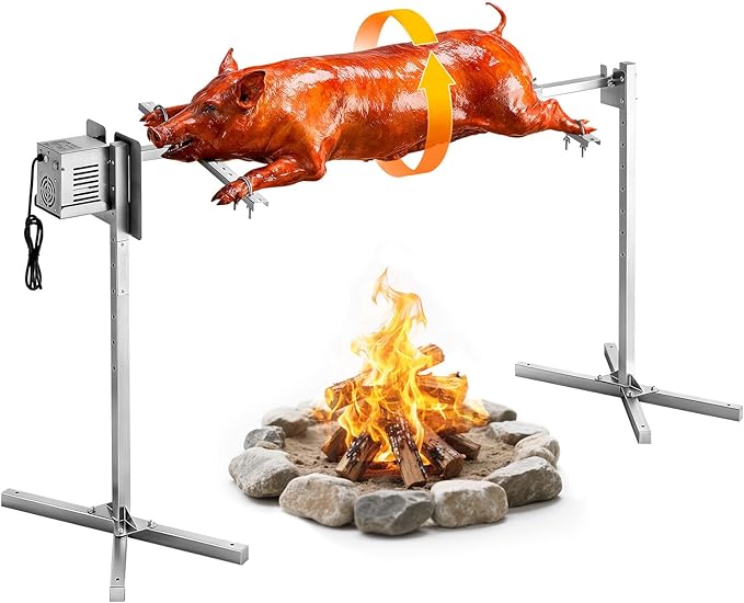 VEVOR Rotisserie Grill, 8 Level Height Stainless Steel Electric Rotisserie Grill Kit, 132 lbs Load Capacity BBQ Grills Rotisseries Kit with 38W Motor, Automatic Grilling Kits for Parties