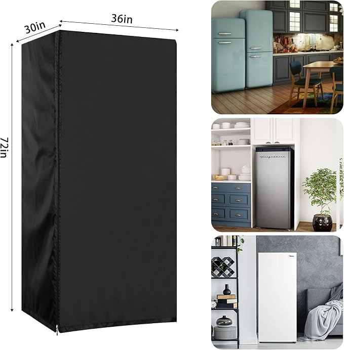 Outdoor Refrigerator Cover 36''W x 30''D x 72''H,Suitable for Upright Freezers/Beverage Refrigerator, 600D Oxford Washable, Reusable, Front can be opened, Black