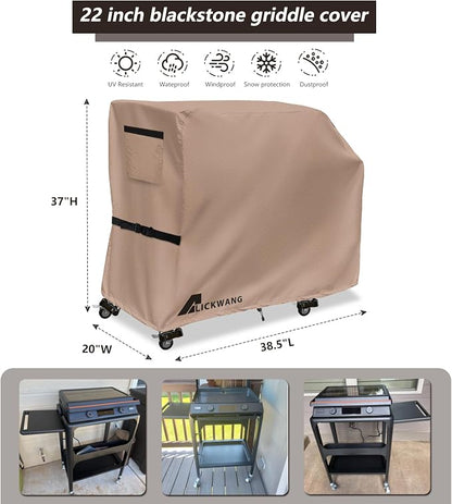 Griddle Cover for Blackstone E-Series 2-Burner 22" Electric Tabletop Griddle with Prep Cart,600D Waterproof Fade-Resistant Protective Cover for Blackstone 22 Inch Tabletop Electric Griddles,Khaki