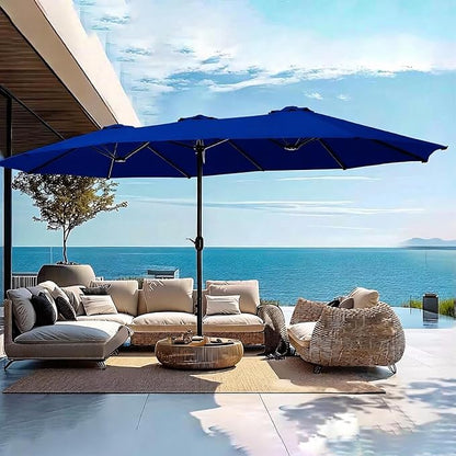15ft Patio Umbrella Replacement Canopy for 12 Ribs, Large Outdoor Umbrella Top Cover Only,Double-Sided Fabric for Market Umbrellas, Sombrillas de Patio Repuesto (Frame NOT Included),Blue