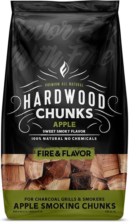 Fire & Flavor Cherry and Apple Wood Chunks for Smoking and Grilling - All-Natural, Long-Lasting with Mildly Sweet Flavors - Large Chunk Wood Chips for Smokers