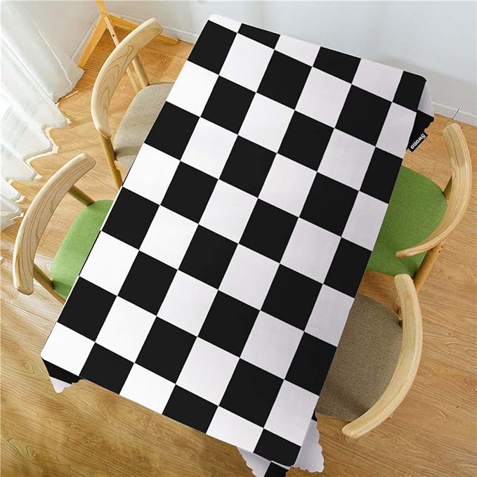 Swono Chess Board 52"X70" Oblong Table Cloth Geometric Black and White Checker Board Wrinkle Free Table Cover Farmhouse Tablecloth for Home Restaurant Picnic Indoor Outdoor Dining