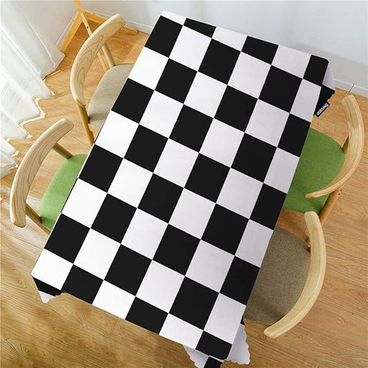 Swono Chess Board 52"X70" Oblong Table Cloth Geometric Black and White Checker Board Wrinkle Free Table Cover Farmhouse Tablecloth for Home Restaurant Picnic Indoor Outdoor Dining