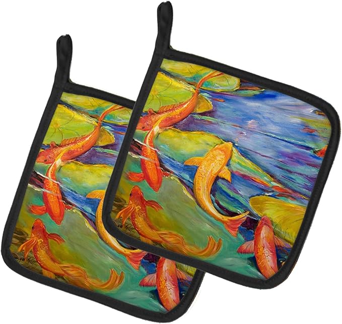 Caroline's Treasures JMK1263PTHD Koi Pair of Pot Holders Kitchen Heat Resistant Pot Holders Sets Oven Hot Pads for Cooking Baking BBQ, 7 1/2 x 7 1/2
