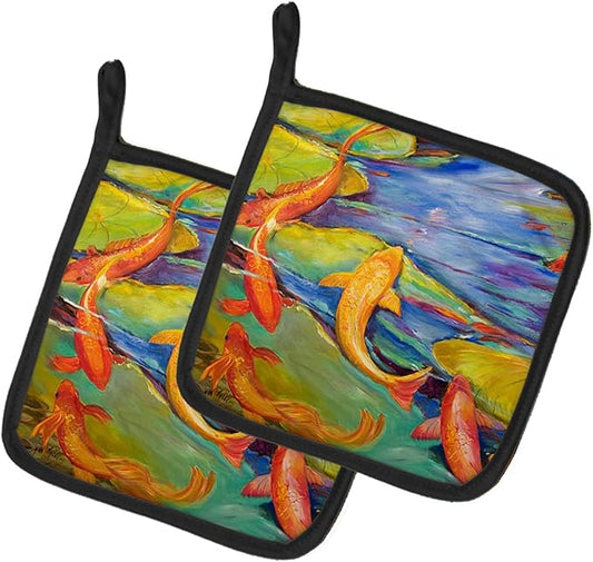 Caroline's Treasures JMK1263PTHD Koi Pair of Pot Holders Kitchen Heat Resistant Pot Holders Sets Oven Hot Pads for Cooking Baking BBQ, 7 1/2 x 7 1/2