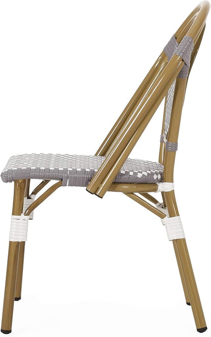 Christopher Knight Home Gwendolyn Outdoor French Bistro Chairs (Set of 2), Gray + White + Bamboo Print Finish