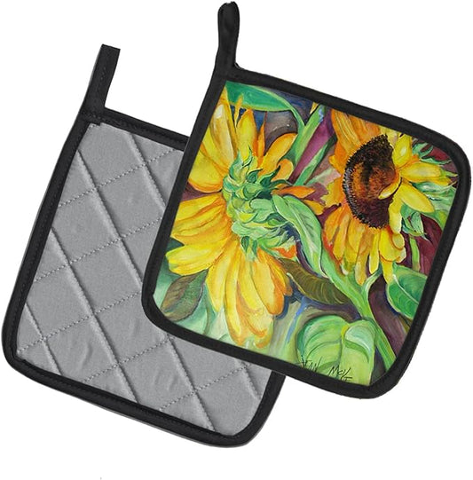 Caroline's Treasures JMK1267PTHD Sunflowers Pair of Pot Holders Kitchen Heat Resistant Pot Holders Sets Oven Hot Pads for Cooking Baking BBQ, 7 1/2 x 7 1/2