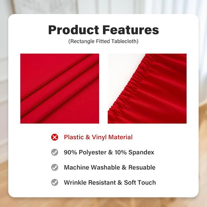 NEWISHER Round Fitted Table Cover Spandex Stretch Tablecloth 48 inch | Elastic Edged Table Cloth, Red Table Top Cover, Washable Tablecloth for Dining Picnic Patio