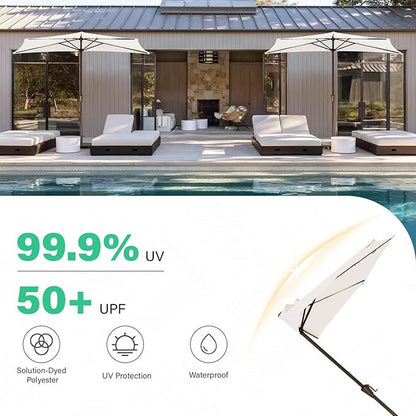 JEAREY 9ft Half Umbrella Outdoor Patio Umbrella Market Umbrellas with Crank, 1/2 Round Wall Umbrella 5 Sturdy Ribs UV Protection for Pool Garden Balcony Deck, Cream White