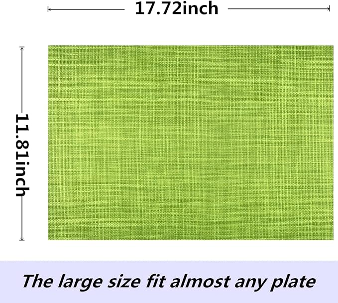 WAZAIGUR Placemats,Easy to Clean Crisscross Woven Vinyl Place Mats Durable Non-Slip Heat Resistant Table Mats,Placemats for Kitchen Table (Green, 4)