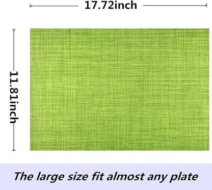 WAZAIGUR Placemats,Easy to Clean Crisscross Woven Vinyl Place Mats Durable Non-Slip Heat Resistant Table Mats,Placemats for Kitchen Table (Green, 4)