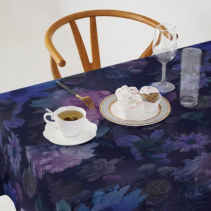 Vintage Flower Tablecloth, Gothic Garden Dark Florals Rustic Roses Boho Botanical Plant Water Resistant Wipeable Table Cover for Picnic Party Holiday Kitchen Dinner Table 60"x90"