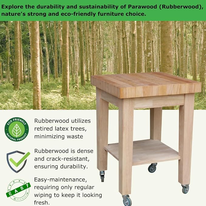 IC International Concepts Solid Wood Island Cart, Butcher Block, Unfinished