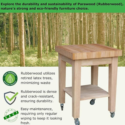 IC International Concepts Solid Wood Island Cart, Butcher Block, Unfinished