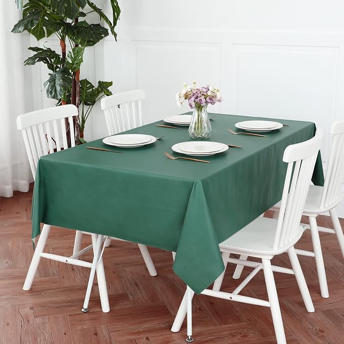 Romanstile Christmas 100% Waterproof PVC Tablecloth, Rectangle Oil Spill Proof Stain Resistant Vinyl Table Cloth, Wipe Clean Plastic Table Covers for Kitchen/Dining/Parties - 60 x 84 Inch, Dark Green