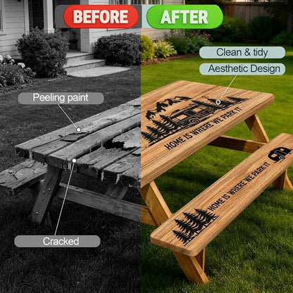 6ft Polyester Picnic Table Cover with Bench Cover Tablecloth Wooden Camping | Polyester Picnic Table Cover Windproof & Waterproof, Perfect for Camping Gifts & RV Essentials, Cool Camping Gadgets with bag