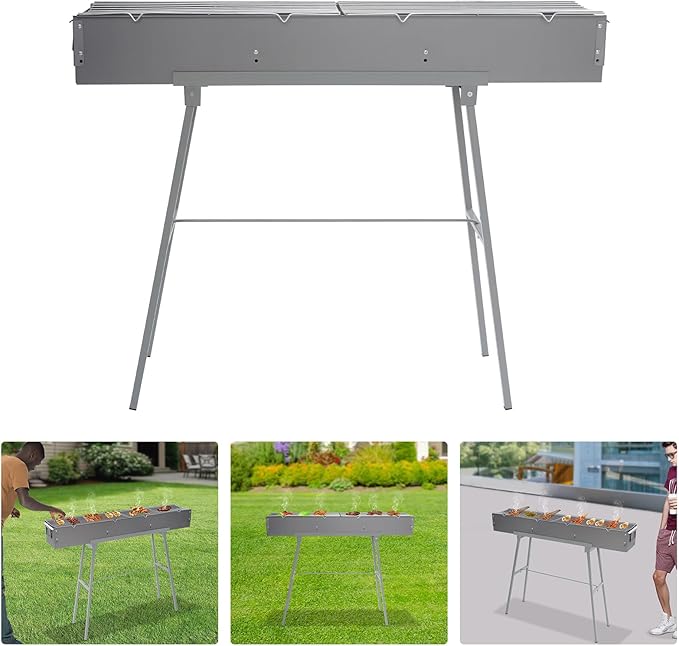 Charcoal Grills,40" Commercial Folding Camping Barbecue Grill W/2 Air Doors, Stainless Steel Camping Picnic Cooking For Party, Beach Barbecues.
