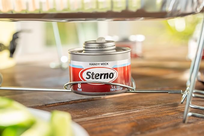 Sterno Fuel Cans - 6-Hour Burn, (6-Pack) Professional Safe Warmers for Food Trays & Buffet Set Chafing Dishes - Reusable Gel Burners, Twist Chafer Canned Heat, Handy Wick