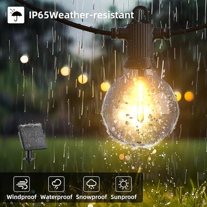 Kawaya G40 Outdoor String Lights Solar 50FT IP65 2700K LED Patio Light | IP65 Shatterproof Hanging Edison Blubs,2700K Warm White for Garden Porch Fence Camping Party Backyard Deck Bistro Balcony