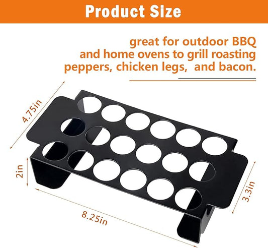 18 Hole Black Jalapeno Grill Rack for Chili, Stainless Steel Barbecue Chili Peppers Grill Rack with Handle, Jalapeno Popper Stand for BBQ Smoker or Oven (Black)