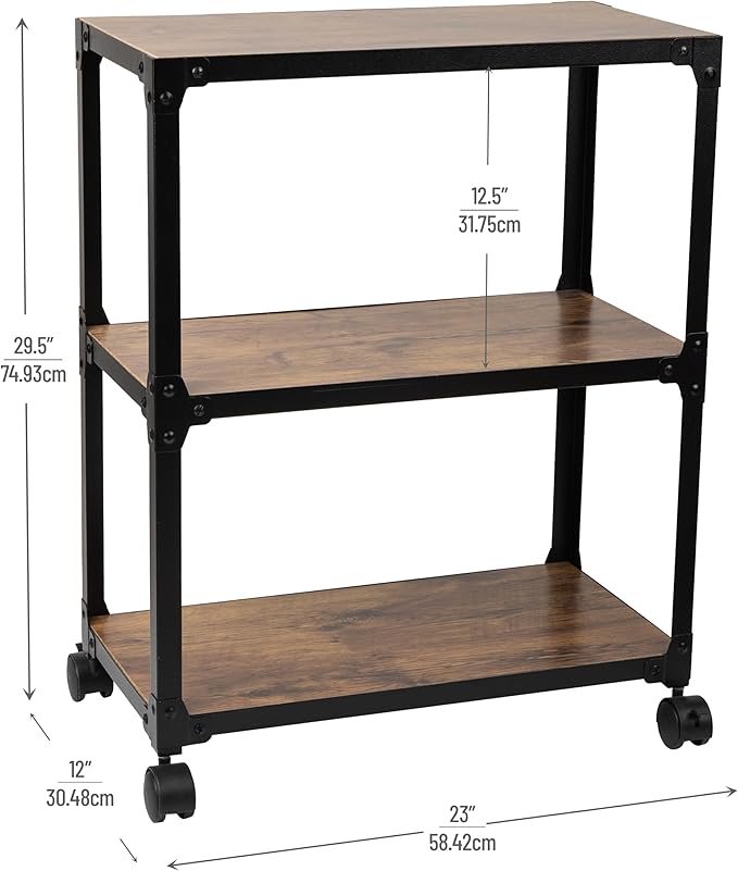 Mind Reader 3 Tier Multipurpose Rolling Cart, Home Storage, Bar Cart, Microwave Stand, Utility Organizer, Metal, MDF, Brown