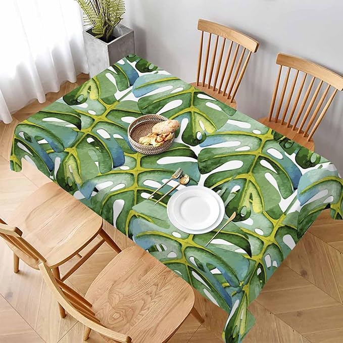 TKS MITLAN Large Green Leaf Tablecloth 60x84 Inch Rectangular Tropical Palm Tree Summer Art Bright Oil Painting Oblong Table Cloth Kitchen Table Decorations for Home Dinner Party