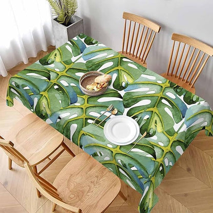 TKS MITLAN Large Green Leaf Tablecloth 60x84 Inch Rectangular Tropical Palm Tree Summer Art Bright Oil Painting Oblong Table Cloth Kitchen Table Decorations for Home Dinner Party