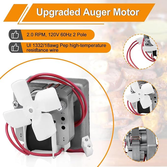 Upgraded 2.0RPM Auger Motor Replacement Parts Compatible with Traeger, Pit Boss, Camp Chef Wood Pellet Grills Smokers, AC120V 60Hz 2 Pole Universal Feeding Gear