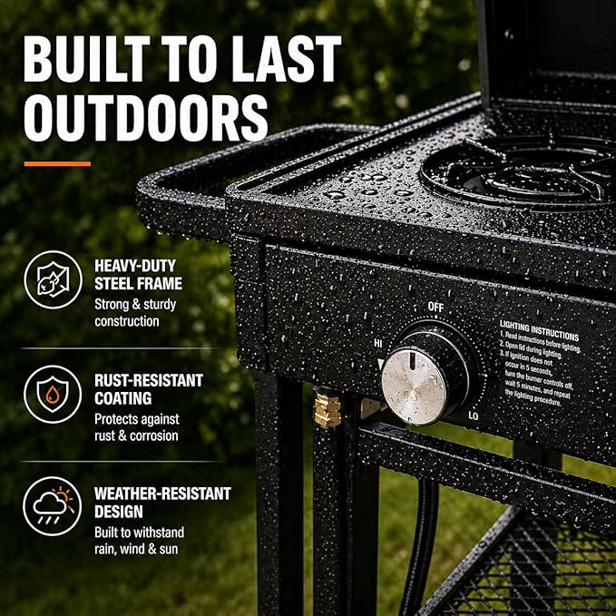 3-in-1 Outdoor BBQ Grill Combo – Gas & Charcoal Grill with Side Burner, Large Cooking Area, Multi-Function Barbecue Grill with Side Shelves & Wheels for Backyard, Patio & Party
