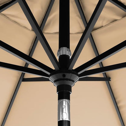 California Umbrella 12-Year-Non-Fading, 9Ft Premium Sunbrella Patio Umbrella, Hand-Crank, Button-Tilt, Black Frame, Heather Beige Fabric