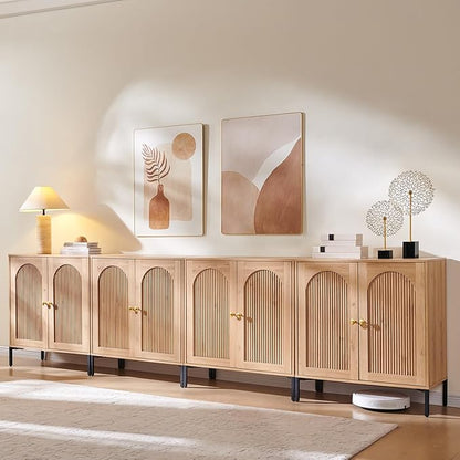 IFBUY Modern Sideboard Buffet Cabinet, 123.5" W Fluted Arched Buffet Cabinet with Storage and Adjustable Shelves, Wooden Modular Coffee Bar Cabinets for Kitchen, Entryway, Natural