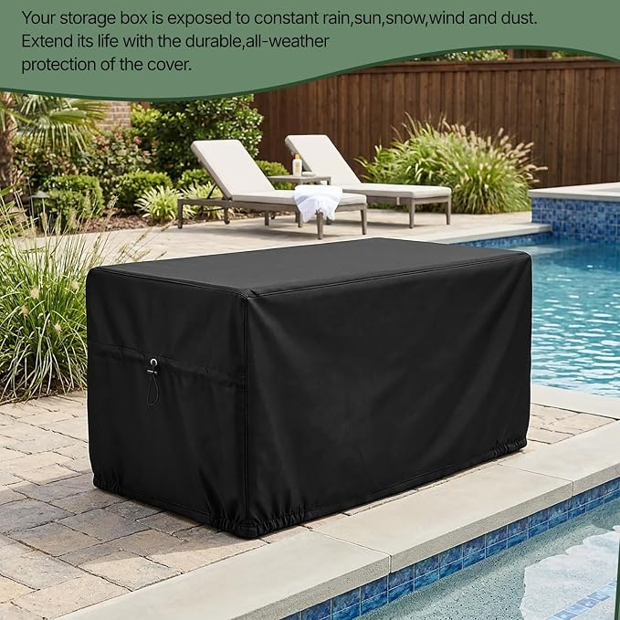 SheeChung Deck Box Cover Waterproof,Patio Storage Box Cover 63"Lx30"Wx28"H | Heavy Duty 600D Polyester Oxford Cover,Fit 150-230 Gallon Outdoor Storage Box,Adjustable Drawstrings,Anti-fouling
