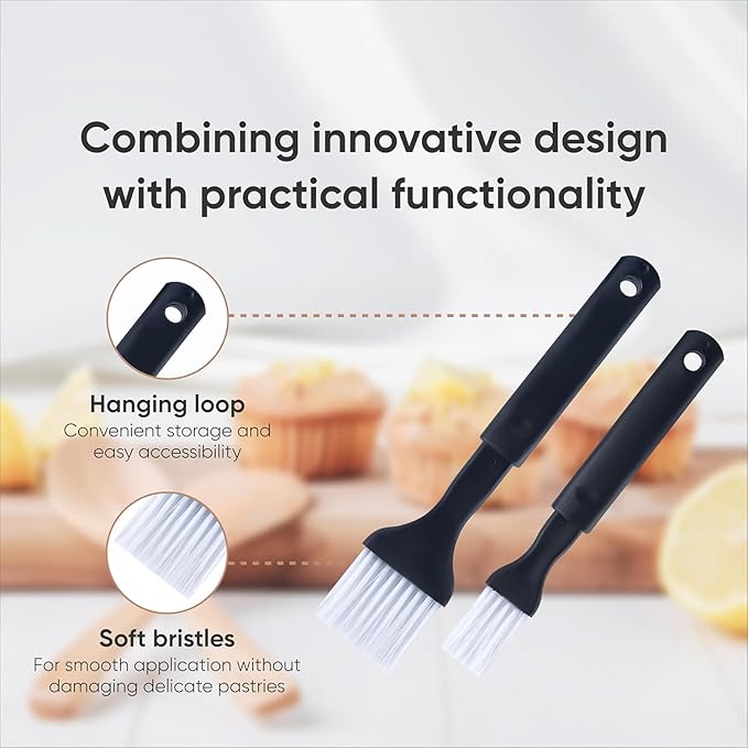 Hometeq 2 Pack - Nylon Bristle Pastry Brush for Basting, Baking, Cooking Food Brush
