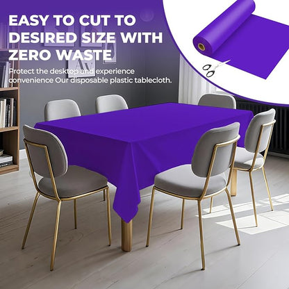 54 Inch X 100 Feet Plastic Table Cover Roll Premium Disposable Plastic Tablecloth for All Type/Shape Tables | Picnic, Party, Banquet, Birthdays, Weddings (Purple, 54 Inch X 100 Feet)