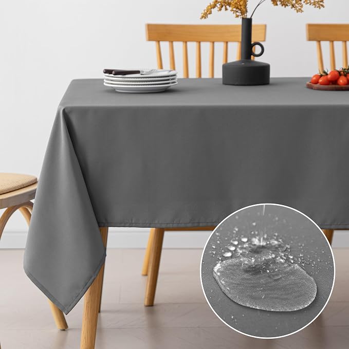 Amazon Basics Thin Rectangle Tablecloths, Water-Resistant Textured Fabric, Wrinkle Resistant, Washable Decorative Table Cover for Dining, Parties, 60" x 84", Dark Gray, Pack of 2