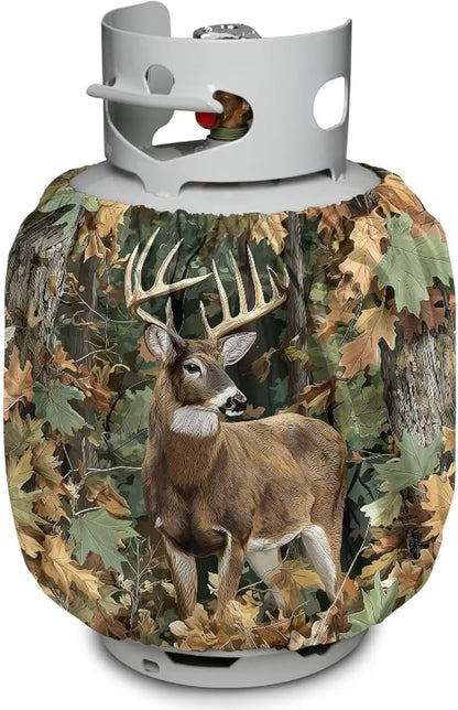 Camo Propane Tank Cover 20lb Reindeer Gas Tank Cylinder Cover for Outdoor Easy to Install RV Gas Cylinder Protector for All Season Gift for Friends