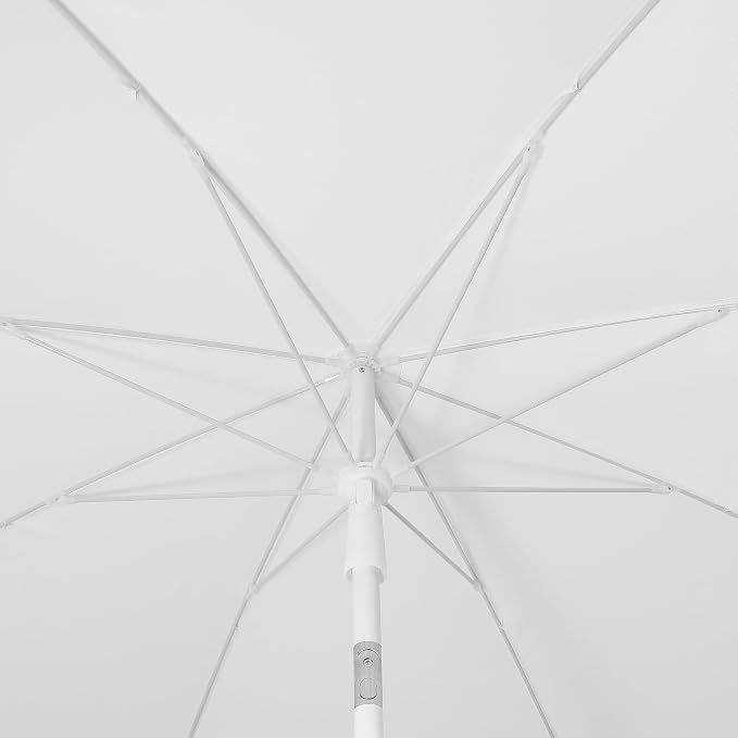 JONATHAN Y Mariner 6.5 ft. Solid Fringe Beach Umbrella, White/Black | Push-Button Tilt, UV 50 Protection, Matching Carry Bag, Iron Pole, Wind Vent, Scalloped Round Canopy