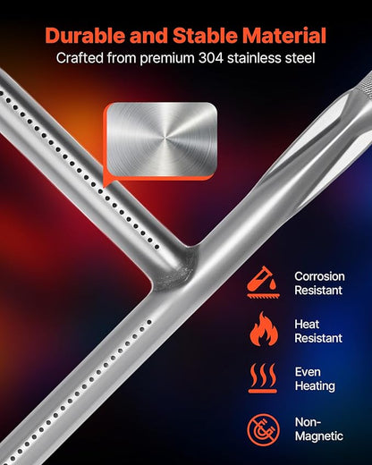 VEVOR Grill Burner Tube for Weber Q3200, Q300 (2013 & earlier), Q320, Q3000 (2014 & newer), 23.75 inch 304 Stainless Steel Tube Burner for Weber 404341, 57060001, 586002, Replacement Part 60036, 80385