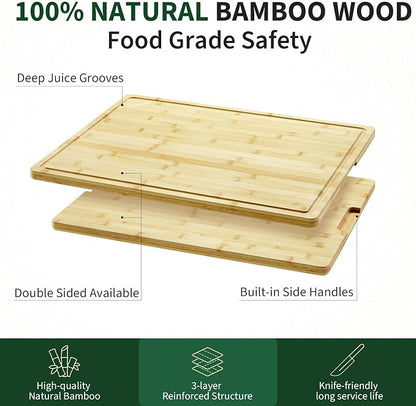 Garvee Extra Large Bamboo Cutting Board 24"x18", XL Chopping Board for Kitchen with Juice Groove & Handles, Butcher Block Serving Tray for Meat, Cheese, Veggies