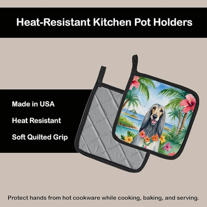 Caroline's Treasures Afghan Hound Luau Pair of Pot Holders Kitchen Heat Resistant Pot Holders Sets Oven Hot Pads for Cooking Baking BBQ, 7 1/2 x 7 1/2
