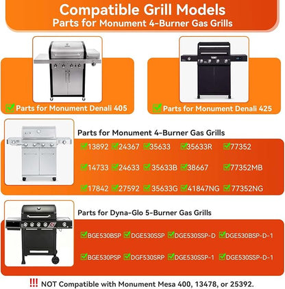 Grill Grates for Monument 24367 35633 17842, Cast Iron Grates Replacement Parts for Dyna Glo 5-Burner DGE530SSP DGE530SSP-D BGE530PSP DGF530SRP DGE530SSP-1, Cooking Grids 3 Pack