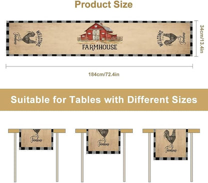 Farm Animals Table Runner, Rustic Farmhouse Cow Pig Rooster Watercolor Coffee Table Center Decor for Home Kitchen Dining Dinner Indoor Holiday Farmhouse Decor 13x60 Inch