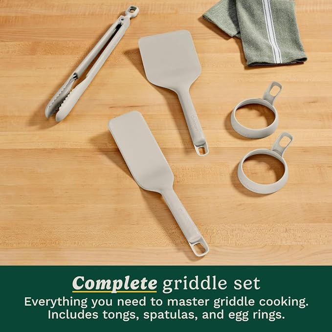 Cuisinart 5-Piece Nylon Griddle Tool Set with Spatula, Griddle Spatula, Locking Tongs & 2 Silicone Egg Rings, Flat Top Grill Accessories for Electric Grills, Great for BBQ, Tailgating, Camping