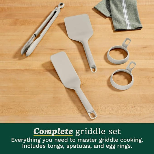Cuisinart 5-Piece Nylon Griddle Tool Set with Spatula, Griddle Spatula, Locking Tongs & 2 Silicone Egg Rings, Flat Top Grill Accessories for Electric Grills, Great for BBQ, Tailgating, Camping