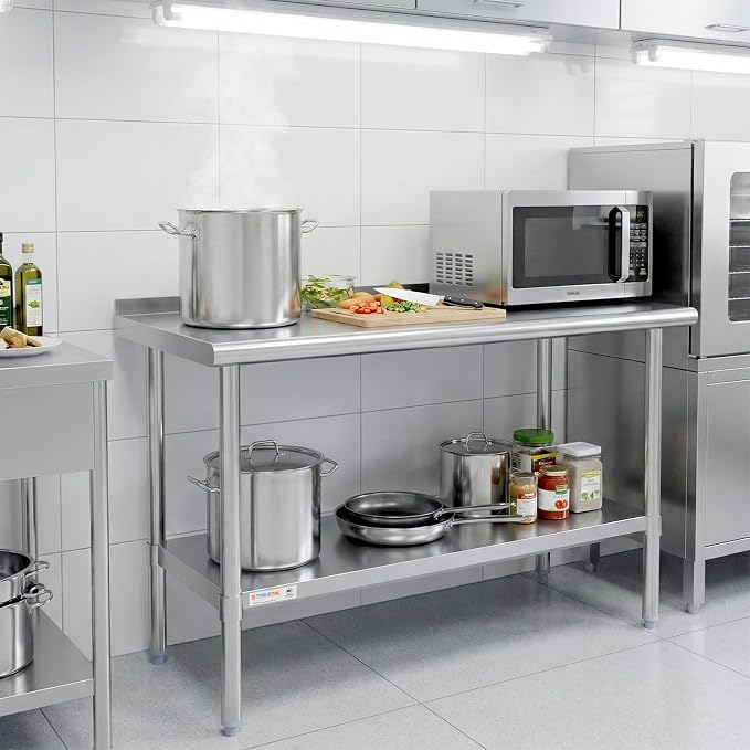STABLEINK Stainless Steel Table with Backsplash 48x24 Inches 4ft for Prep | NSF Certified Metal Work Table with Adjustable Undershelf for Commercial Kitchen Restaurant Hotel Laundry Garage Chef