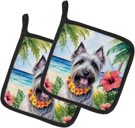 Caroline's Treasures Skye Terrier Luau Pair of Pot Holders Kitchen Heat Resistant Pot Holders Sets Oven Hot Pads for Cooking Baking BBQ, 7 1/2 x 7 1/2