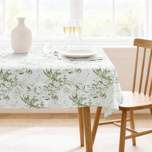 H.VERSAILTEX Linen Table Cloths Floral Printed Tablecloth Spill-Proof Waterproof Table Cover for Dining Buffet Feature Soft and Thick Fabric Wrinkle Free, 60 x 60 Inch, Vintage Botanical - Green