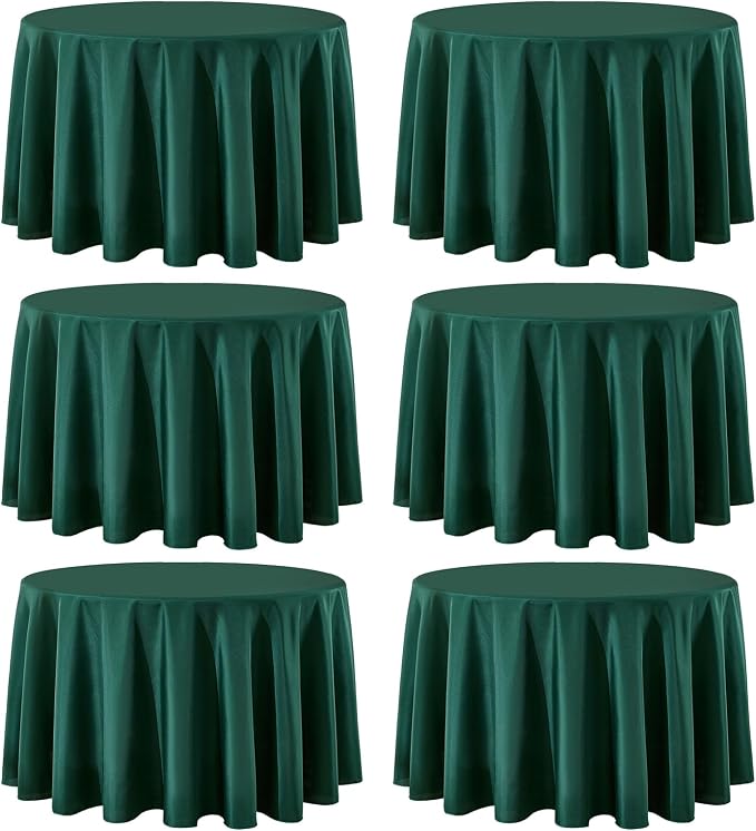 6 Pack Dark Green Round Tablecloths 120 Inch for Dining Tables | Washable Decorative Linen Polyester Table Cover for Banquets Buffets Parties and Weddings