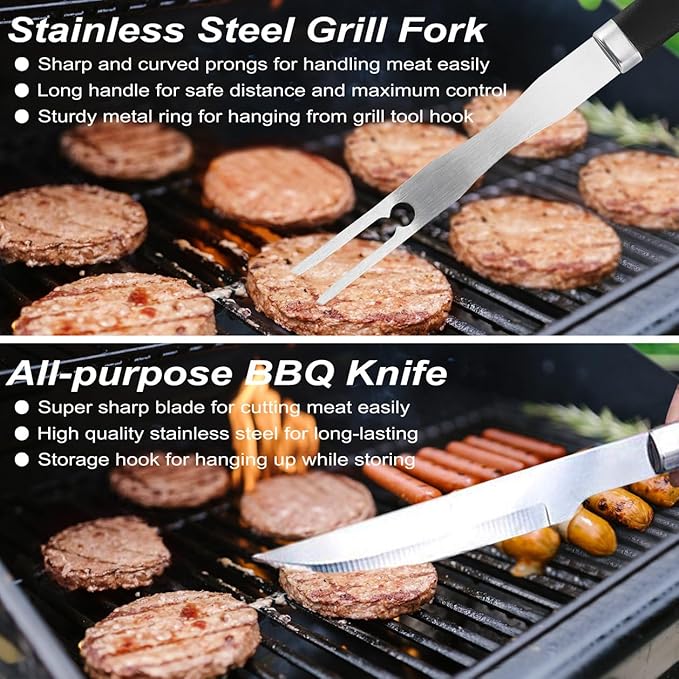 POLIGO 22PCS Heavy Duty BBQ Grill Accessories Set, Non-Slip Grill Tools for Outdoor Grill Set Stainless Steel Grill Utensils Set, Deluxe Grilling Tools Set in Aluminum Case Ideal Gifts for Men Black