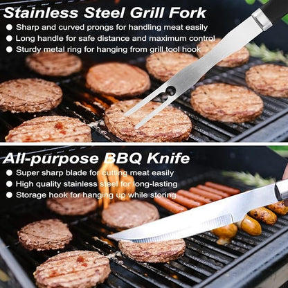 POLIGO 22PCS Heavy Duty BBQ Grill Accessories Set, Non-Slip Grill Tools for Outdoor Grill Set Stainless Steel Grill Utensils Set, Deluxe Grilling Tools Set in Aluminum Case Ideal Gifts for Men Black